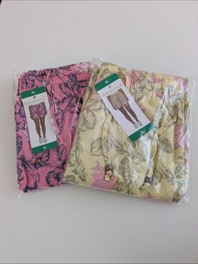 Margaritaville Tropical Print Drawstring Shorts Set Of 2 - Pink & Yellow XL